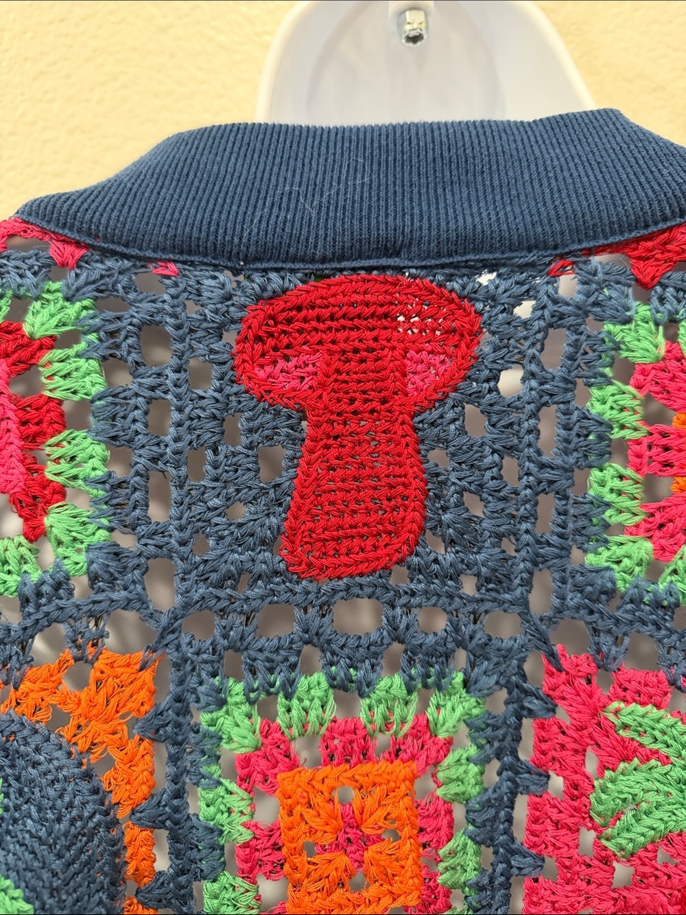 FARM Rio Multicolor Crochet Cardigan with Navy Trim - Picture 6 of 8